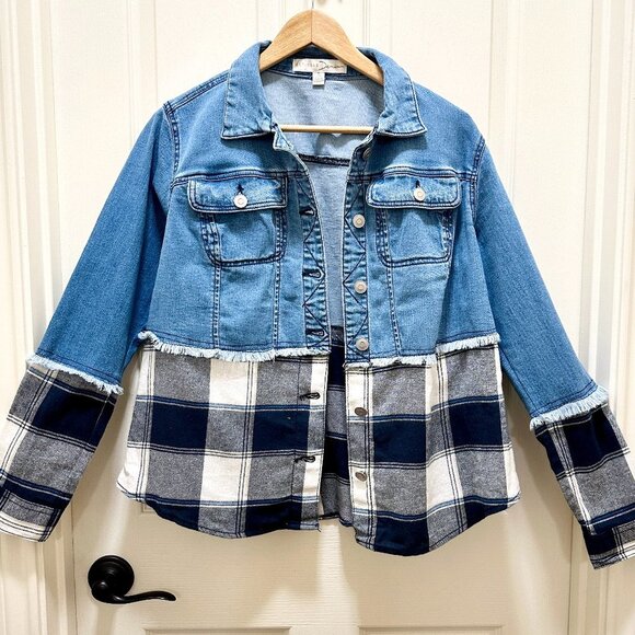 EST. 1946 Denim Jean Flannel Jacket Women's Size S Boho Prairie Cottagecore - Picture 13 of 13